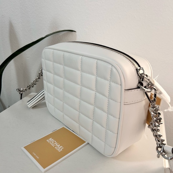 MICHAEL MICHAEL KORS Jet Set Optic White Leather Camera Crossbody Bag NWT - Picture 9 of 15